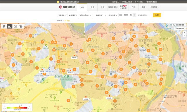 「地圖找房」功能提供消費者周遭行情資訊,方便查看附近的成交單價。